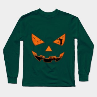 Orange Pumpkin Face Halloween Costume Long Sleeve T-Shirt